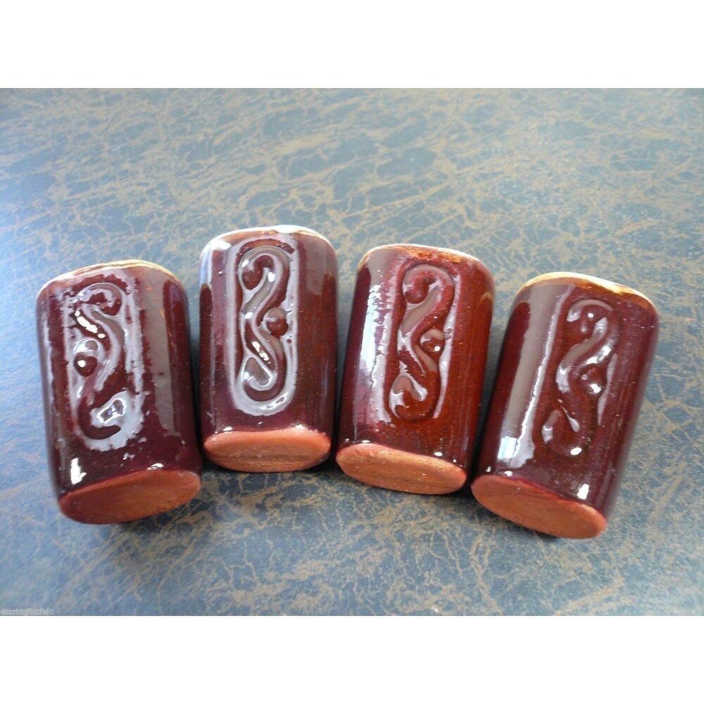 Set of 4 Central South American Small Brown Clay Pottery Shot Glasses